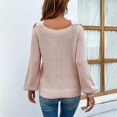 Cross Neck Lantern Sleeve Knit Shirt