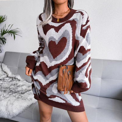 New Color Collision Love Sweater Knitted Dress