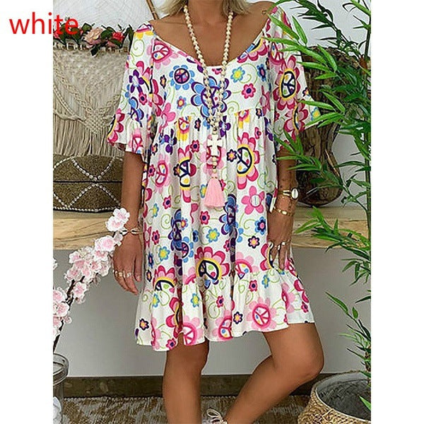 Loose Top Round Neck Printed Dress