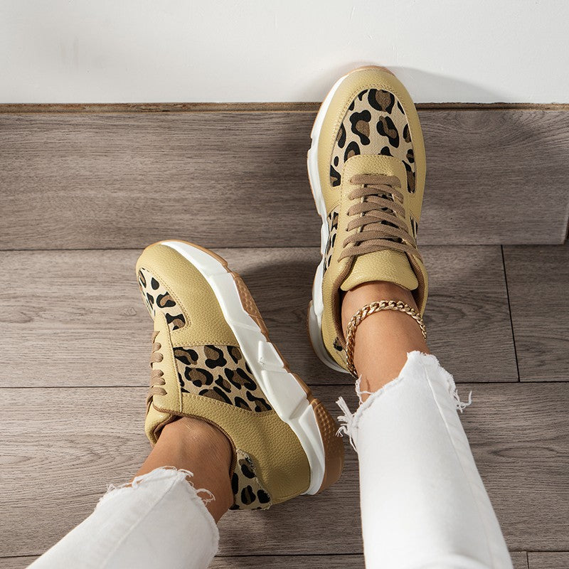 Leopard Sneakers Moteriški balti bėgimo sportiniai bateliai