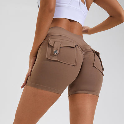 High Waist Hip Lifting Shorts With Pockets Quick Dry