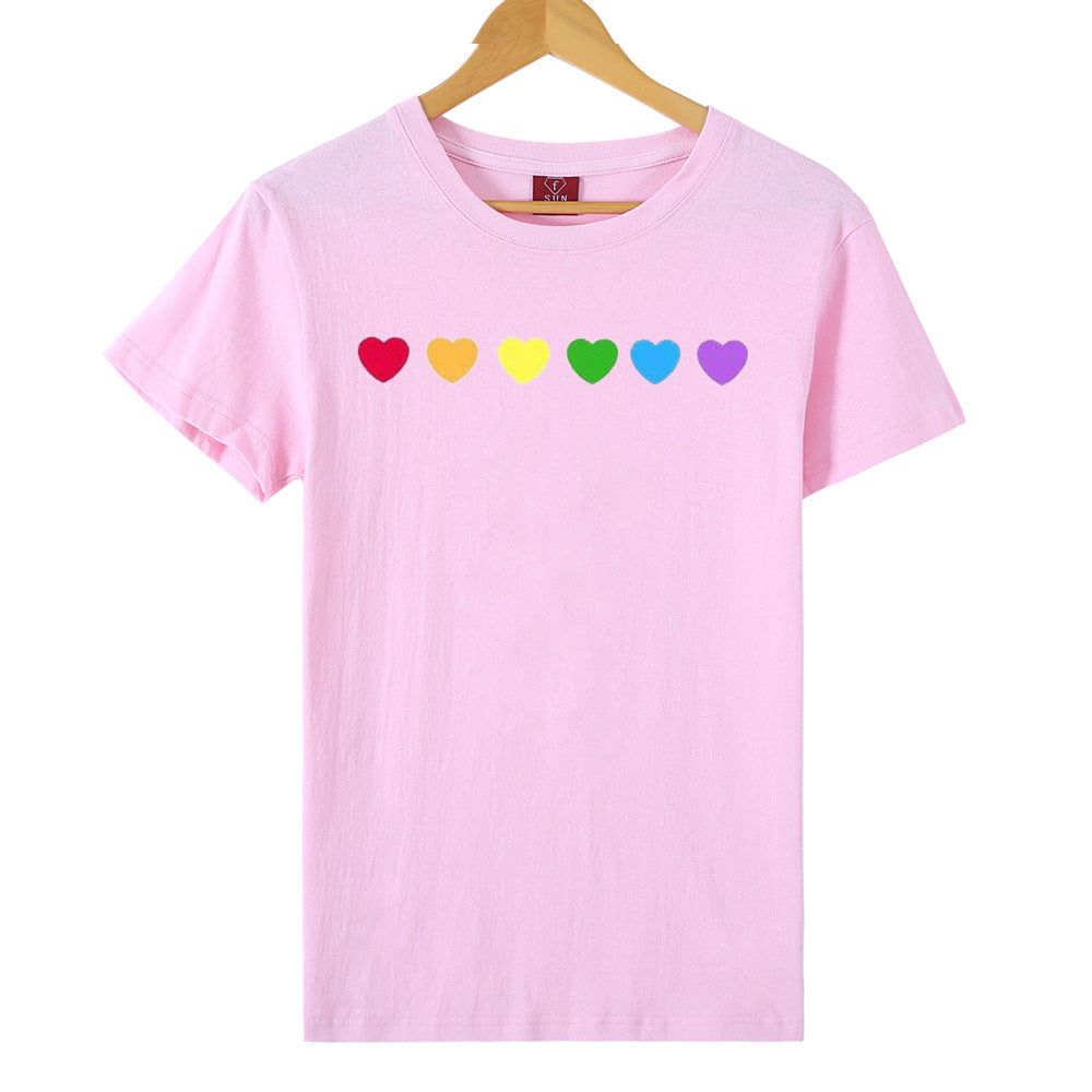 Heart-shaped Rainbow Print Top Short-sleeved T-shirt