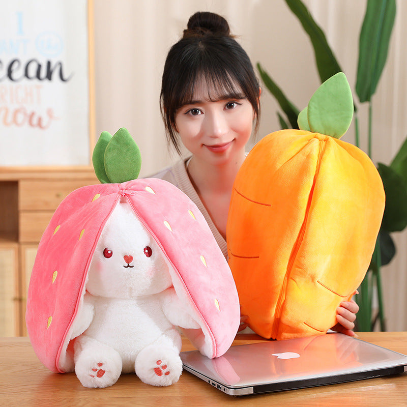 Rabbit Muppet Toys, 2023 New Strawberry/Carrot Bunny Plush, Reversible Carrot Strawberry Plush Cute Bunny Plushie, Easter and Children's Day Gifts