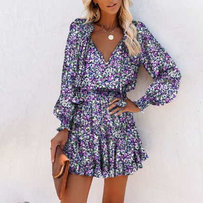 Fashion Color Leopard Print Long Sleeve Dress