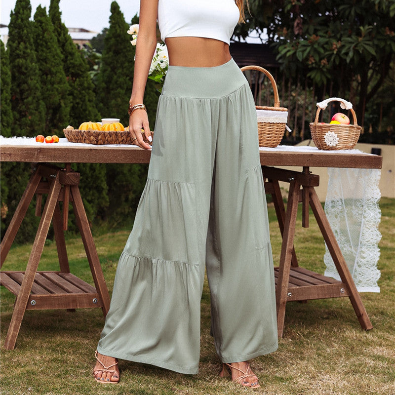 Casual Wide Leg Cotton Linen High Waist Loose Pants Ladies