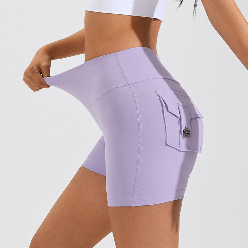 High Waist Hip Lifting Shorts With Pockets Quick Dry