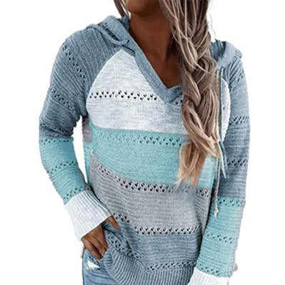 Contrasting Knitted Sweater Hoodie Loose