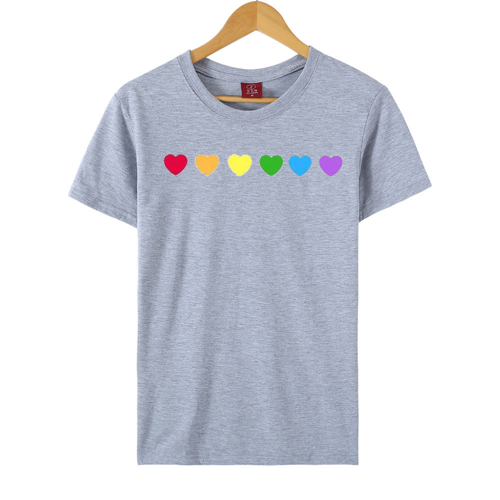 Heart-shaped Rainbow Print Top Short-sleeved T-shirt