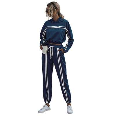 Striped hooded sweatshirt harem pants suit