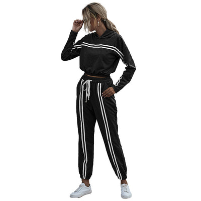 Striped hooded sweatshirt harem pants suit