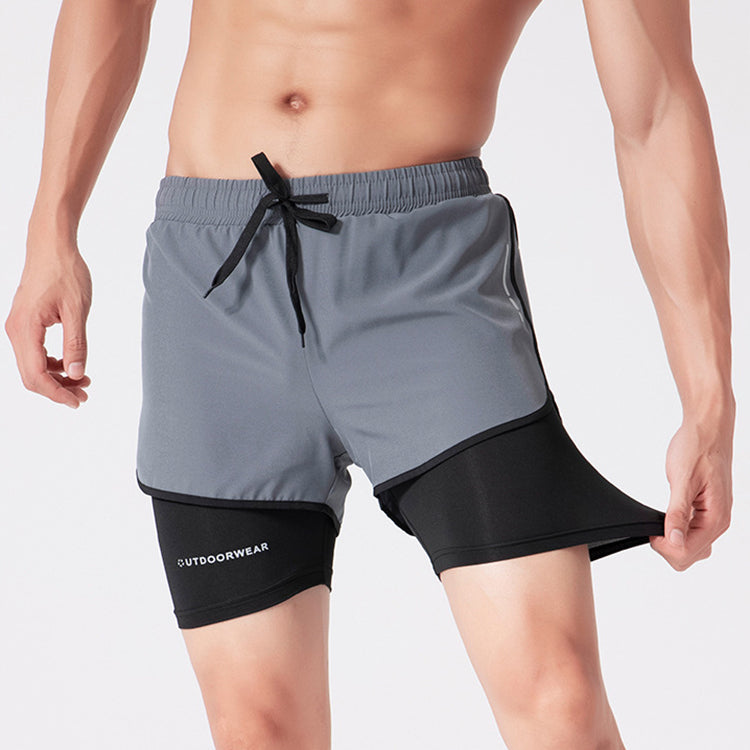 Drawstring Sports Shorts Double Layer Quick Dry High Elasticity Activewear Pants