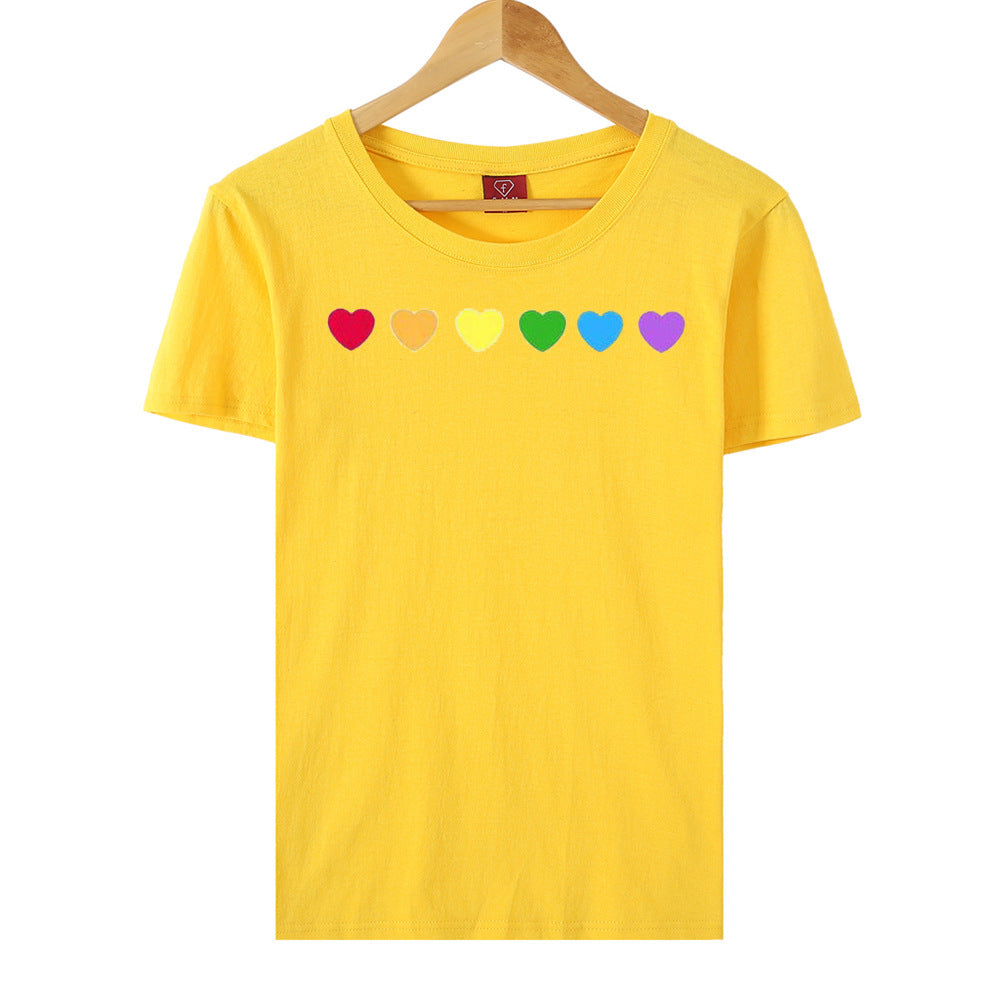 Heart-shaped Rainbow Print Top Short-sleeved T-shirt