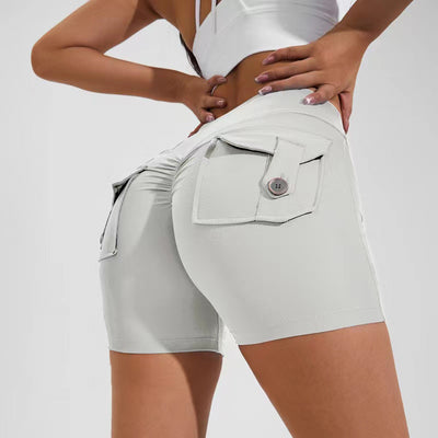 High Waist Hip Lifting Shorts With Pockets Quick Dry