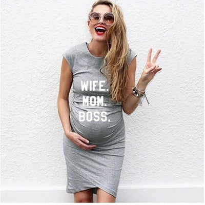 Printed Short Sleeve Irregular Pleated Skirt Maternity Dress