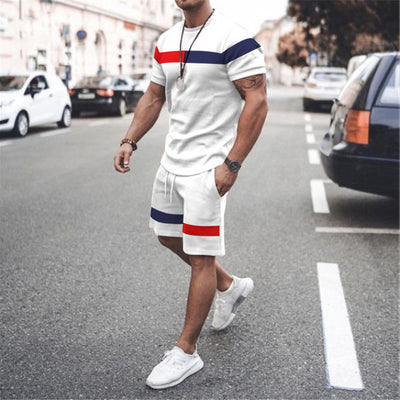 Men's Athletic Leisure Patchwork Short Sleeve Fitness Suit