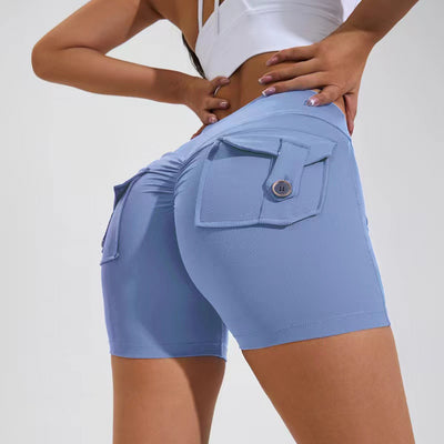 High Waist Hip Lifting Shorts With Pockets Quick Dry