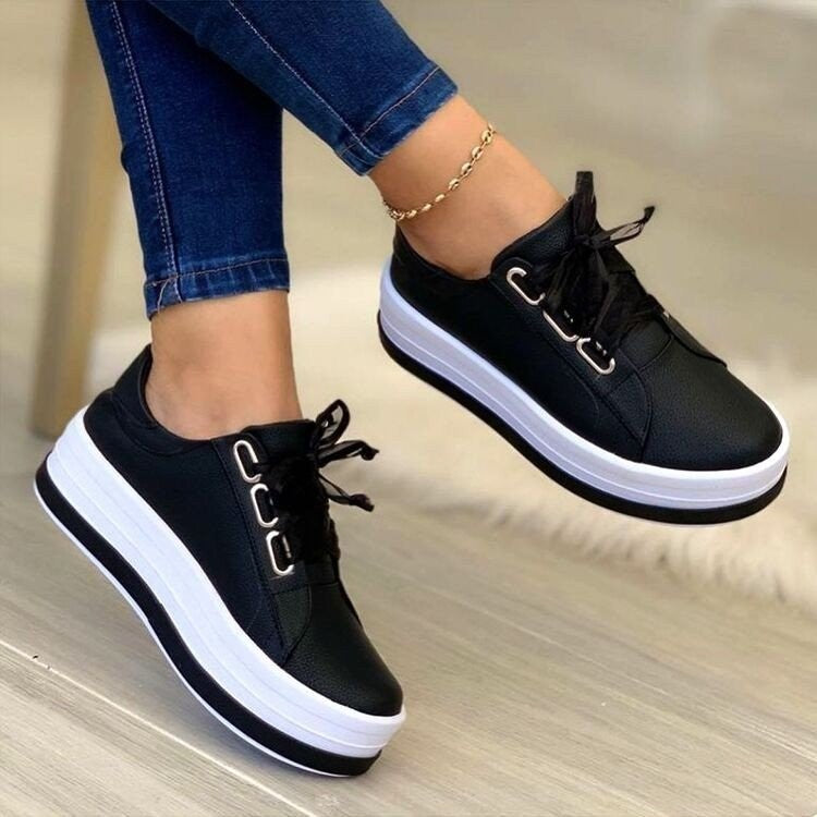 Flats Sneakers Women Ribbon Lace-up Platform Shoes