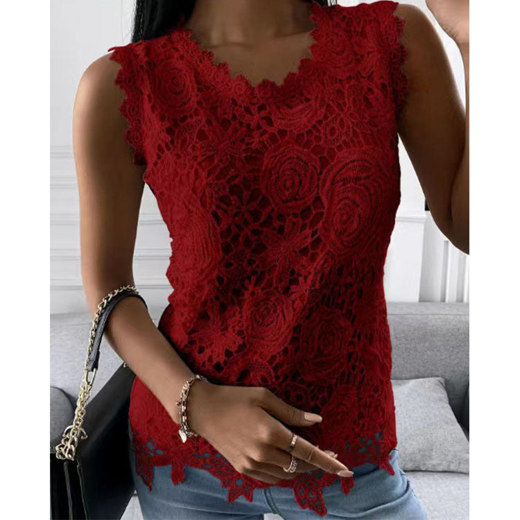 Flowers Lace Vest Tops S-5XL