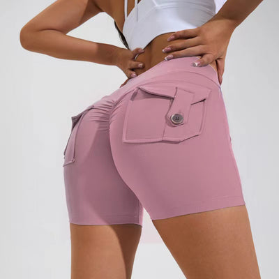 High Waist Hip Lifting Shorts With Pockets Quick Dry